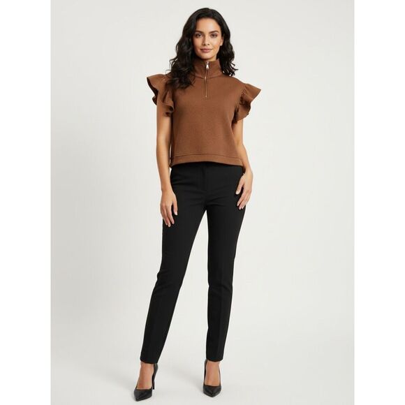 SSYS Tops - SSYS Brown Textured Half-Zip Ruffle Flutter Sleeve Top - Size M